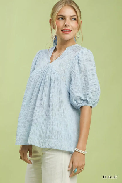 umgee textured puff Umgee Textured Puff Sleeve Blouse view 2 (top) - shop at us.meeeshop