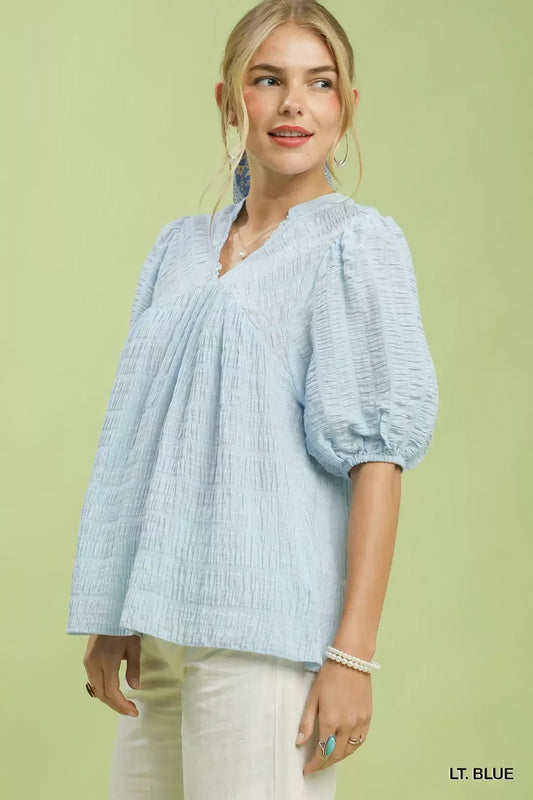 Umgee Textured Puff Sleeve Blouse (women's shirts & tops) view 2 - shop at us.meeeshop
