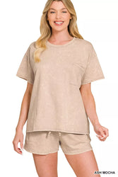 Zenana French Terry Acid Washed Relaxed Top & Short Set