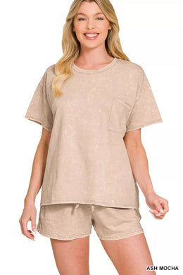 Zenana French Terry Acid Washed Relaxed Top & Short Set