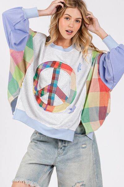 SAGE + FIG Contrast Peace Patch Dropped Shoulder Sweatshirt - us.meeeshop