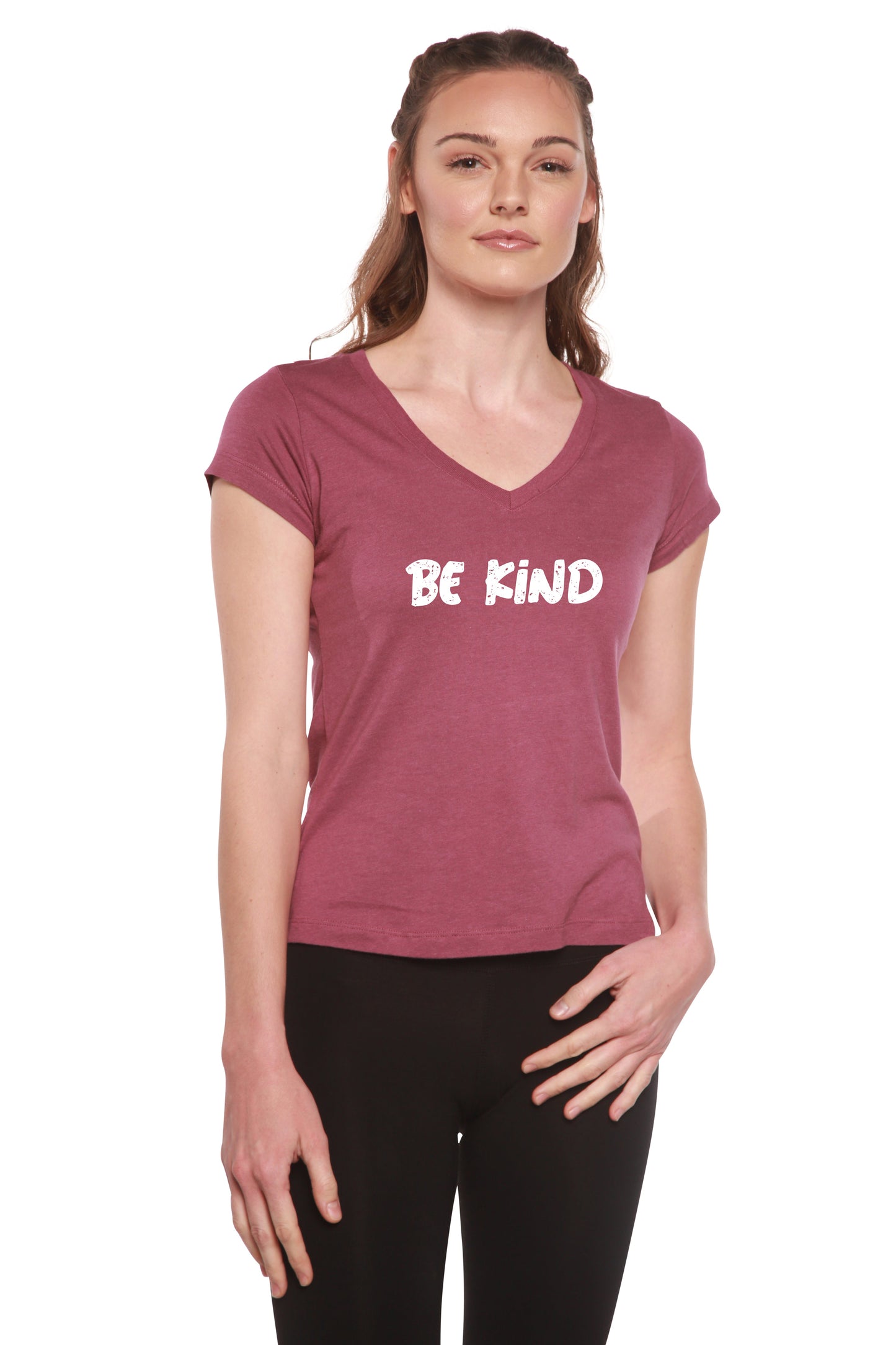 Be Kind Printed Women's Bamboo Viscose/cotton V-neck Cap Sleeve T-shirt in Medium - King Printed Shirt (top)