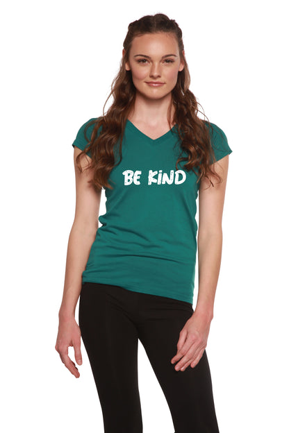 Be Kind Printed Women's Bamboo Viscose/cotton V-neck Cap Sleeve T-shirt - MeeeShop Women's Fashion