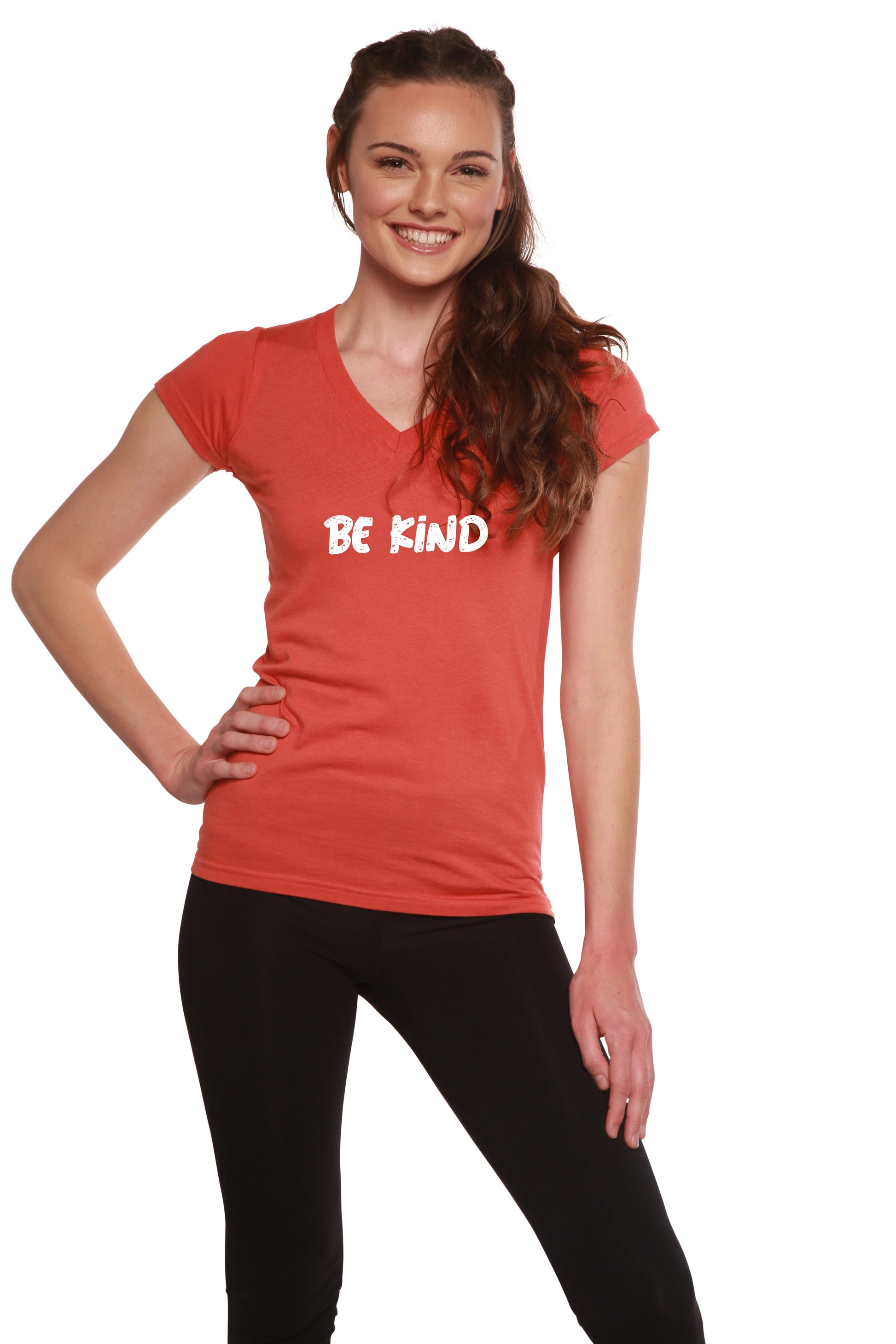 Be Kind Printed Women's Bamboo Viscose/cotton V-neck Cap Sleeve T-shirt - MeeeShop Women's Fashion