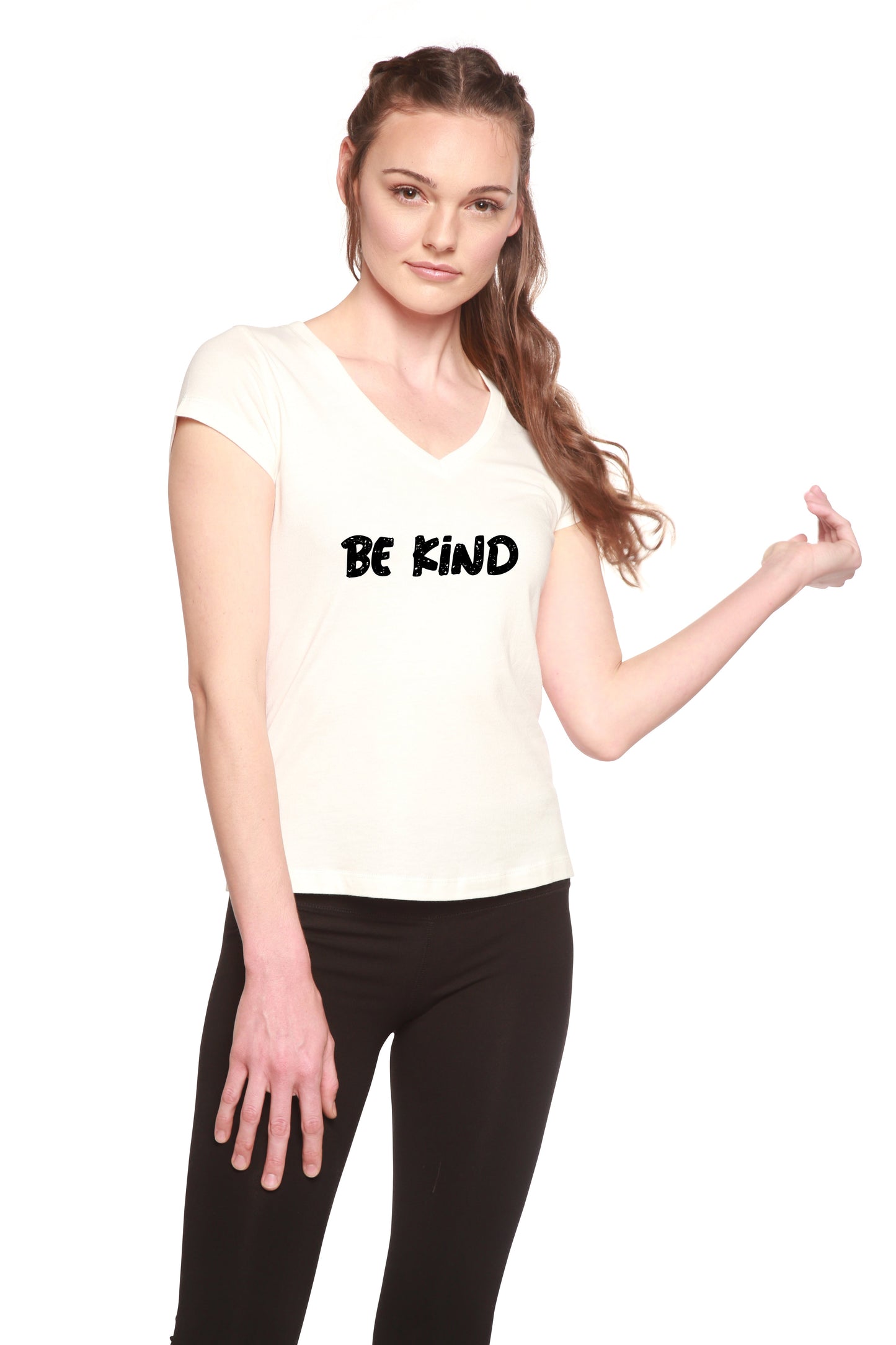 Be Kind Printed Women's Bamboo Viscose/cotton V-neck Cap Sleeve T-shirt in Medium view 5 - King Printed Shirt (top)