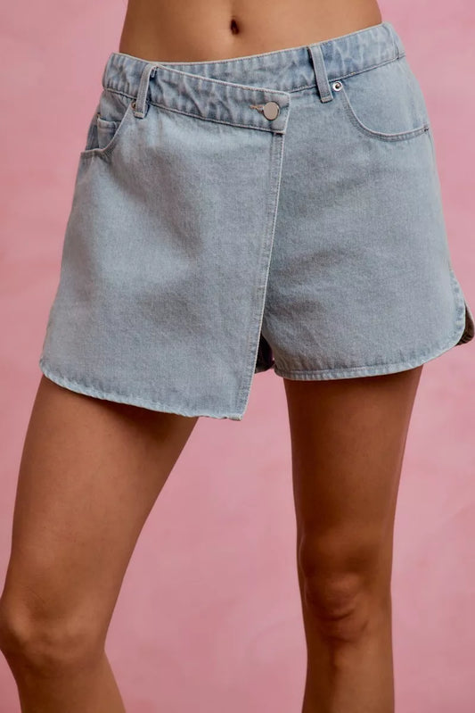 SO ME Washed Denim Wrap Skorts (women's skirts) view 2 - shop at us.meeeshop