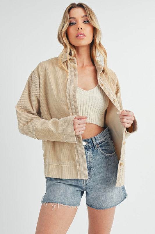 Aemi + Co Side Slit Exposed Seam Button Up Corduroy Jacket - us.meeeshop