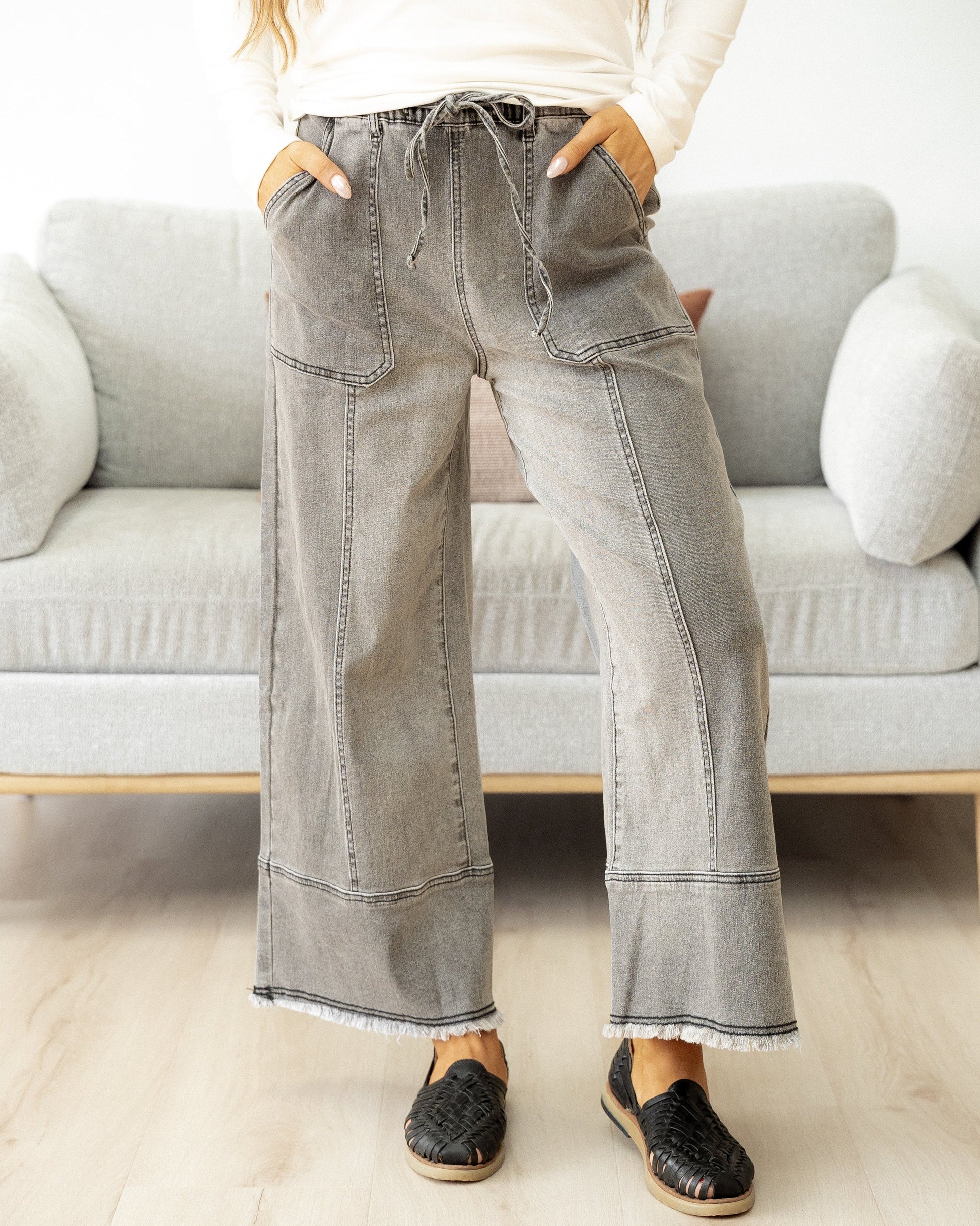 Beau Wide Leg Jeans - Gray Wash in Gray view 2 (bottom)