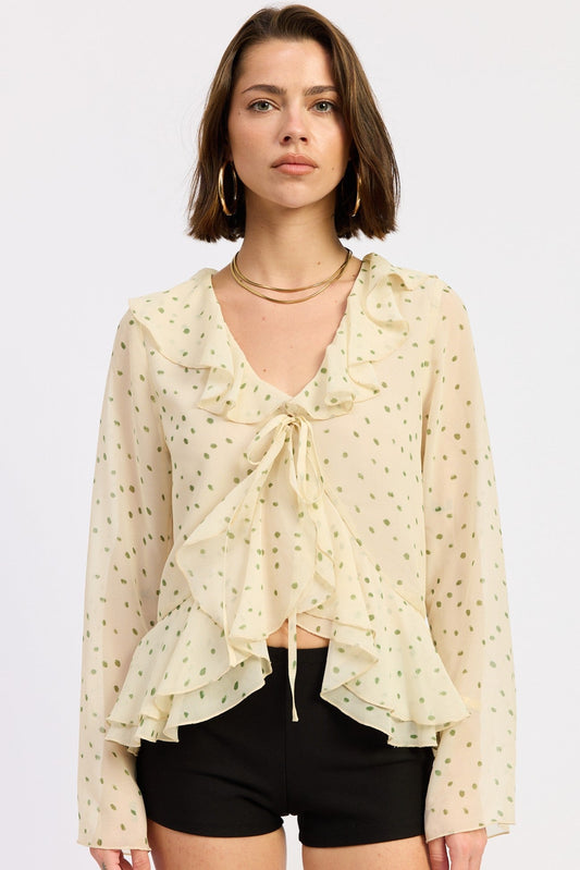 Betty Flutter Top in Ivory Green