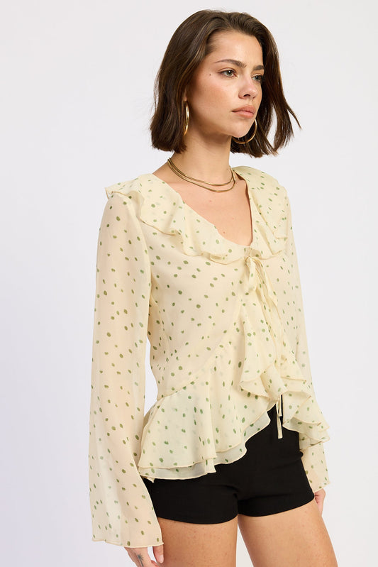Betty Flutter Top in Ivory Green view 2