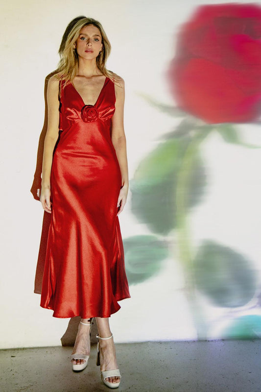 Beyond Words Woven Midi Dress in RED - Beyond Words Dress Sale