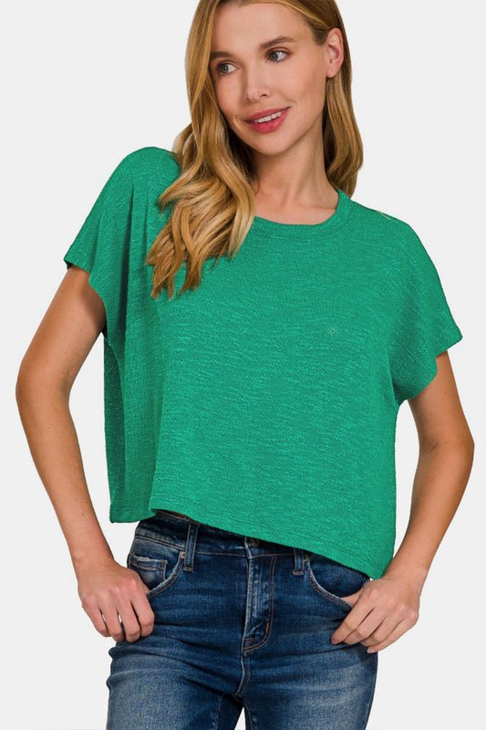 Zenana Round Neck Short Sleeve T-Shirt | us.meeeshop