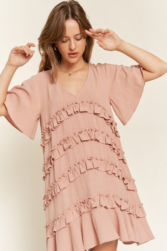 Tiered Ruffle Mini Dress (women's dresses) - shop at us.meeeshop