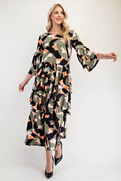 Celeste Printed Asymmetrical Ruffle Midi Dress Plus Size - us.meeeshop