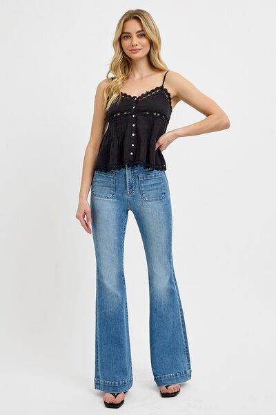 RISEN Front Patch Pocket Flare Jeans Plus Size - us.meeeshop