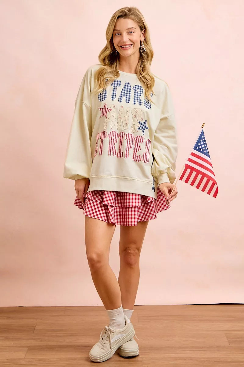 Bibi 4th of July Stars and Stripes Patches Sweatshirt view 10 (top)