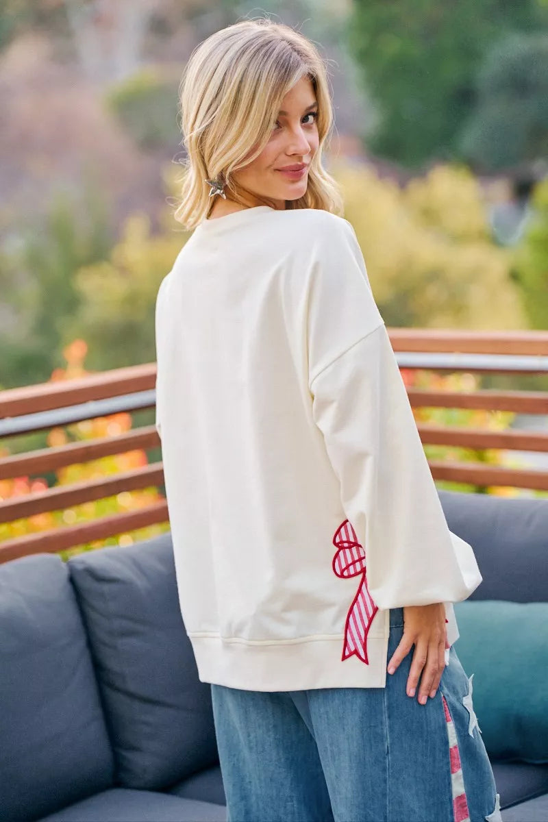Bibi 4th of July Stars and Stripes Patches Sweatshirt in CREAM view 2 (top)