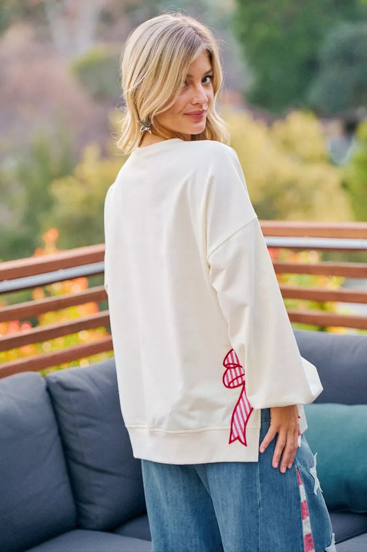 Bibi 4th of July Stars and Stripes Patches Sweatshirt in CREAM view 2 (top)