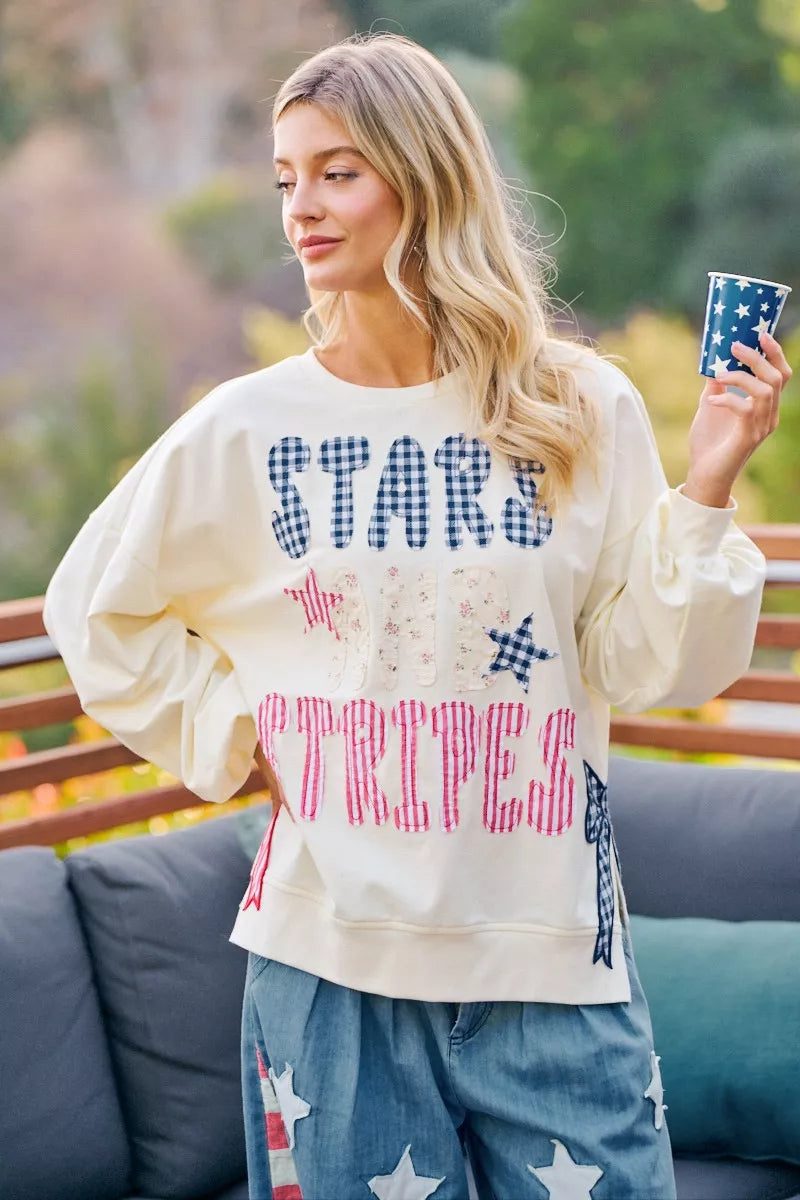 Bibi 4th of July Stars and Stripes Patches Sweatshirt view 20 (top)