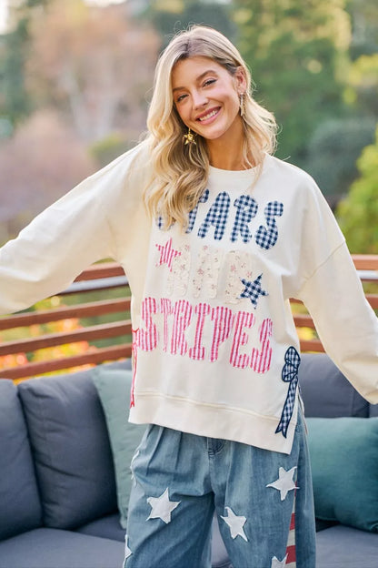Bibi 4th of July Stars and Stripes Patches Sweatshirt view 25 (top)