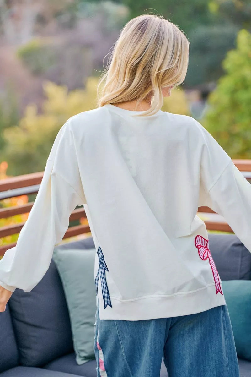 Bibi 4th of July Stars and Stripes Patches Sweatshirt in CREAM view 3 (top)