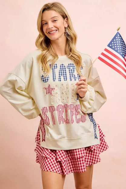 Bibi 4th of July Stars and Stripes Patches Sweatshirt in CREAM view 4 (top)