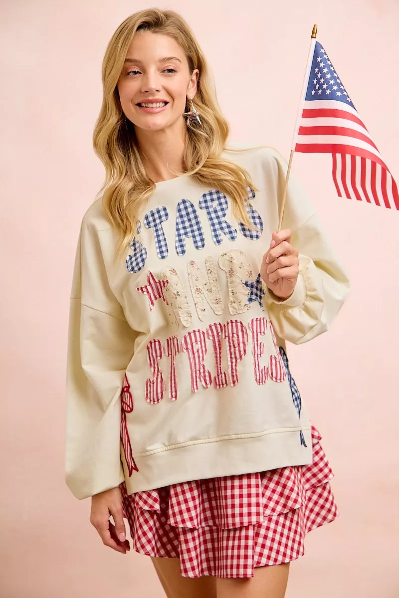 Bibi 4th of July Stars and Stripes Patches Sweatshirt view 5 (top)