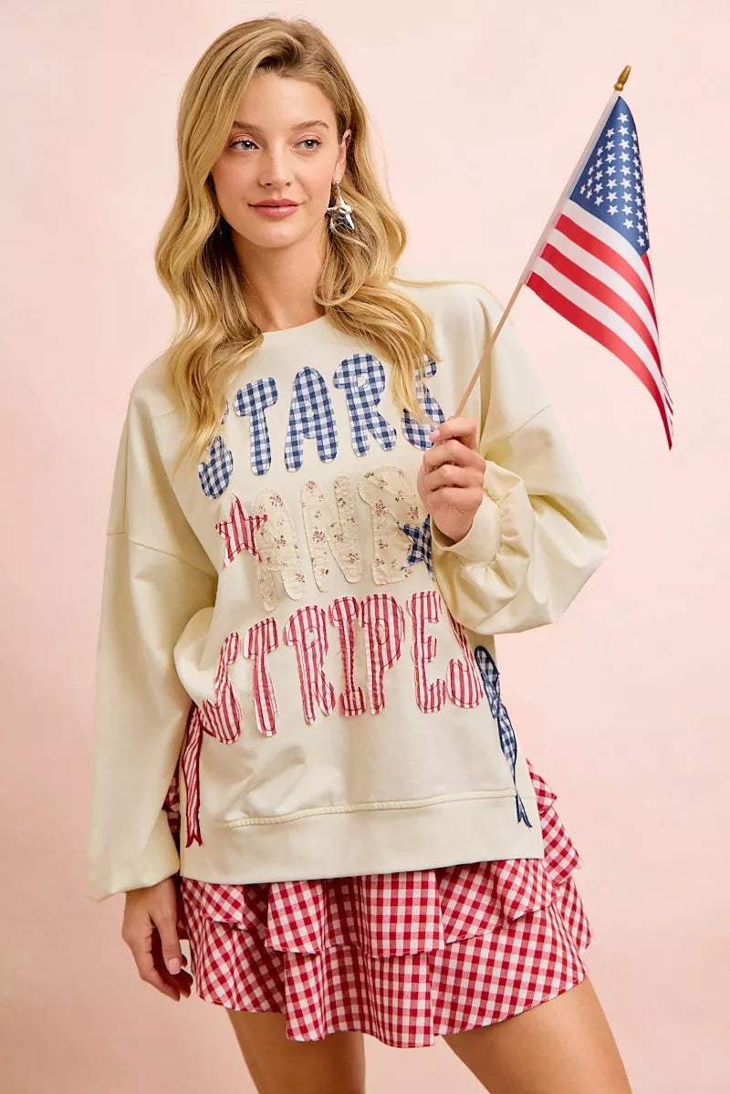 Bibi 4th of July Stars and Stripes Patches Sweatshirt view 7 (top)