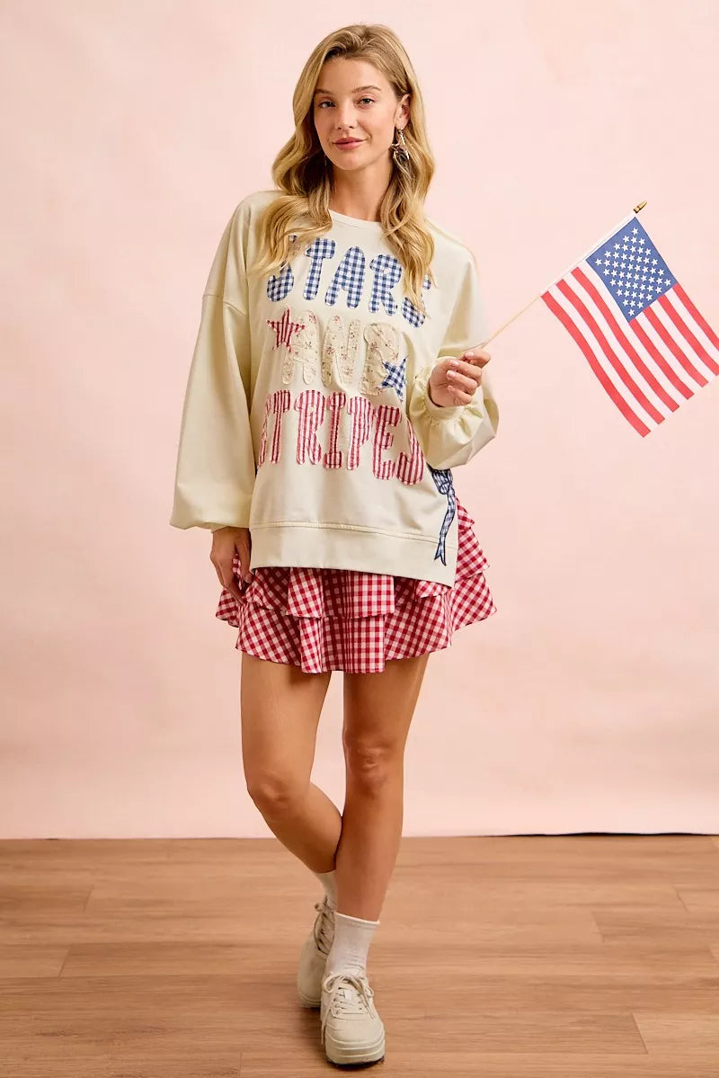 Bibi 4th of July Stars and Stripes Patches Sweatshirt view 9 (top)