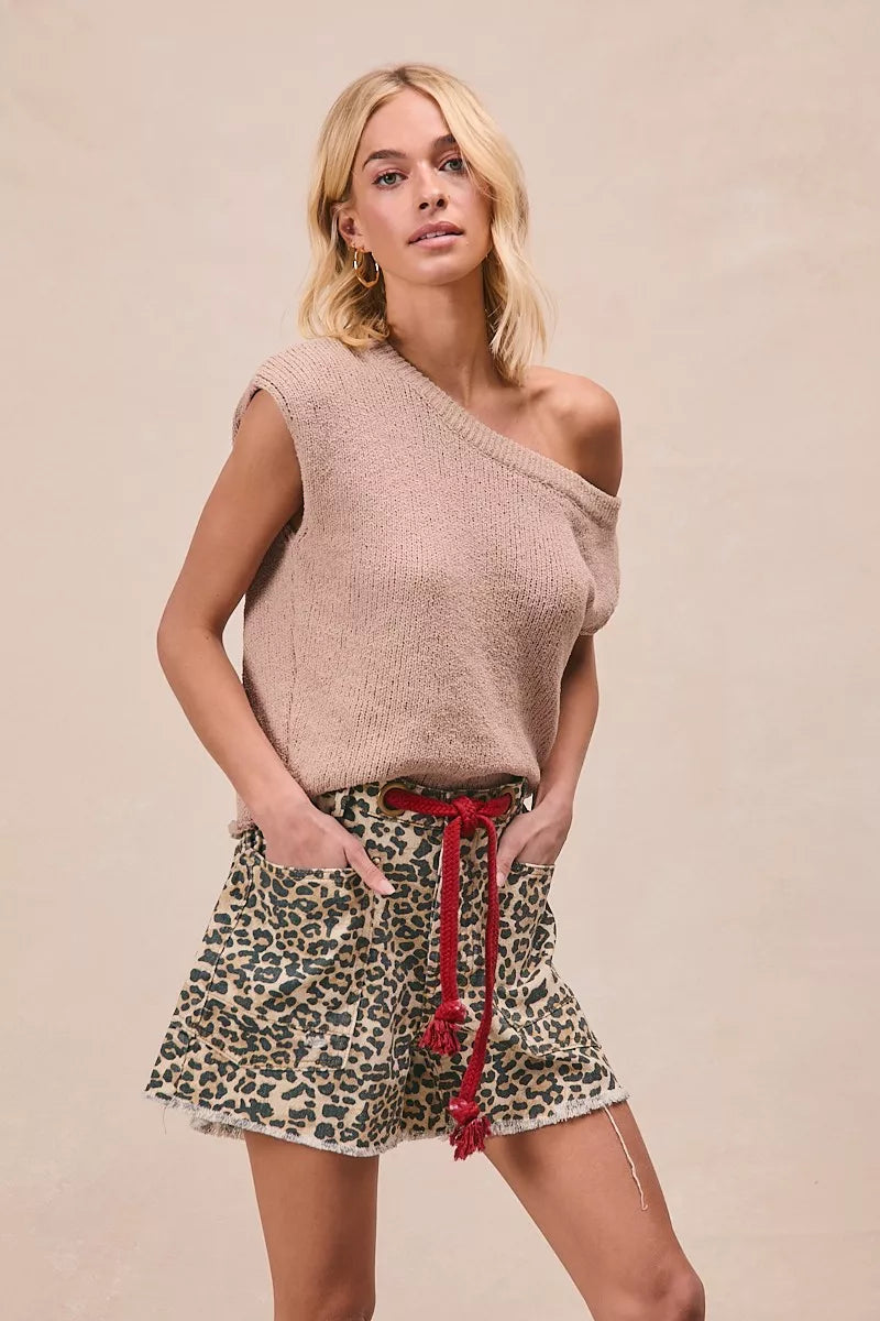 Bibi Braided Waist Belt Patch Pockets Leopard Print Shorts view 5 (bottom) - print shorts, leopard prin - shop at us.meeeshop