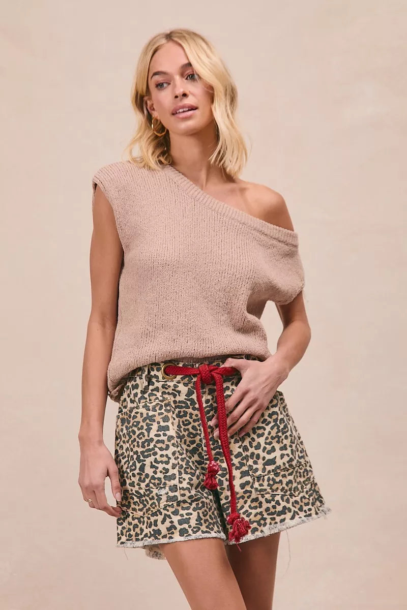 Bibi Braided Waist Belt Patch Pockets Leopard Print Shorts view 6 (bottom) - print shorts, leopard prin - shop at us.meeeshop