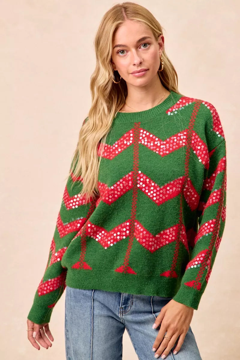 Bibi Christmas Theme Chevron Sequins Detail Sweater view 5 - Bibi Christmas Sweatshirt (top)