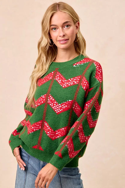 Bibi Christmas Theme Chevron Sequins Detail Sweater view 6 - Bibi Christmas Sweatshirt (top)