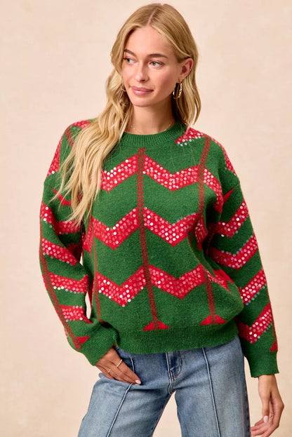 Bibi Christmas Theme Chevron Sequins Detail Sweater view 7 - Bibi Christmas Sweatshirt (top)