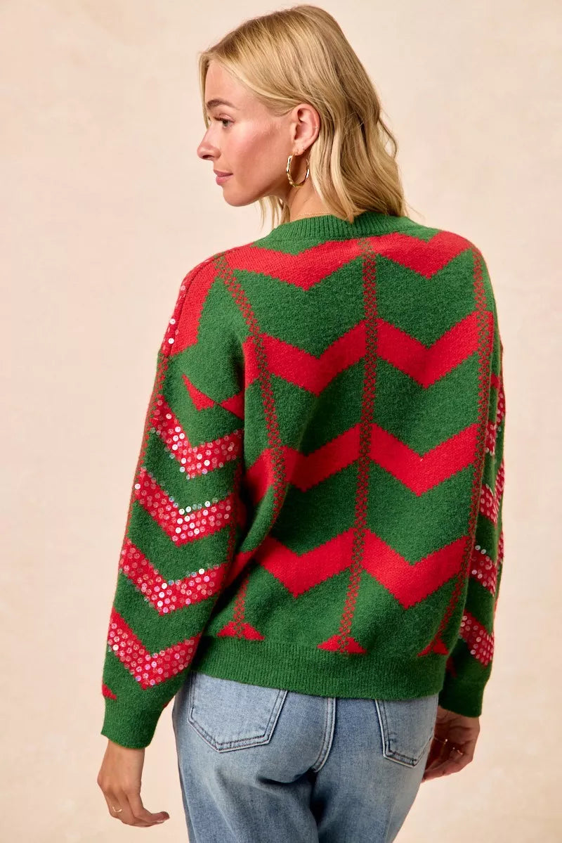 Bibi Christmas Theme Chevron Sequins Detail Sweater view 8 - Bibi Christmas Sweatshirt (top)