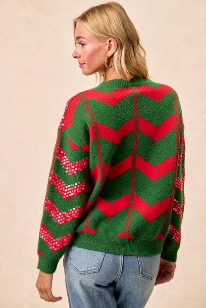 Bibi Christmas Theme Chevron Sequins Detail Sweater view 8 - Bibi Christmas Sweatshirt (top)