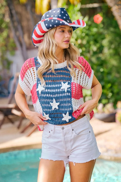 bibi crochet star Bibi Crochet Star Patches 4th of July Sweater Cover Up view 10 (layer) - shop at us.meeeshop