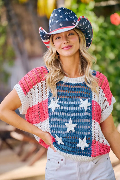bibi crochet star Bibi Crochet Star Patches 4th of July Sweater Cover Up view 3 (layer) - shop at us.meeeshop
