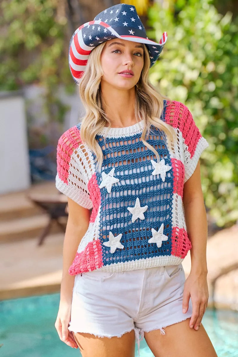 bibi crochet star Bibi Crochet Star Patches 4th of July Sweater Cover Up view 4 (top) - shop at us.meeeshop