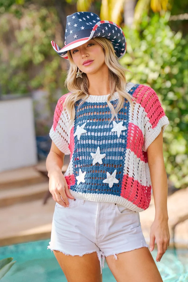 bibi crochet star Bibi Crochet Star Patches 4th of July Sweater Cover Up view 8 (layer) - shop at us.meeeshop