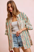 Bibi Eyelet Lace and Floral Mix and Match Shirt Top TEAL (top) - eyelet bib, bibi knit top, bibi top - shop at us.meeeshop