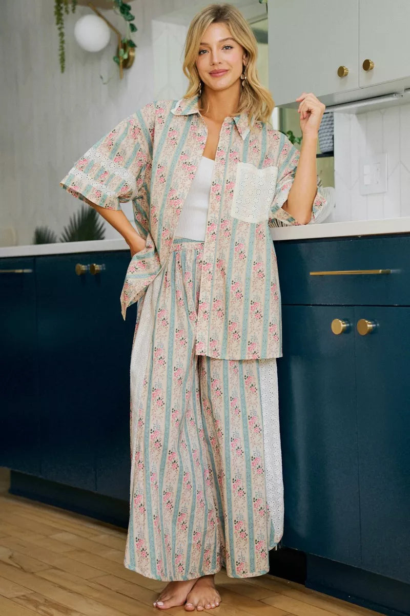Bibi Eyelet Lace and Floral Mix and Match Shirt Top view 10 (top) - eyelet bib, bibi knit top, bibi top - shop at us.meeeshop