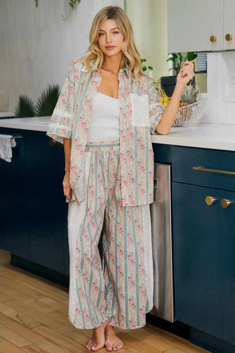 Bibi Eyelet Lace and Floral Mix and Match Shirt Top view 11 (top) - eyelet bib, bibi knit top, bibi top - shop at us.meeeshop