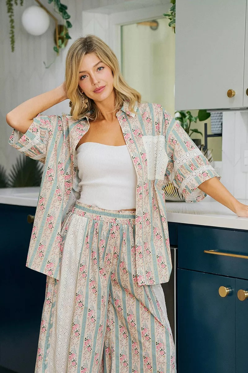 Bibi Eyelet Lace and Floral Mix and Match Shirt Top view 7 (top) - eyelet bib, bibi knit top, bibi top - shop at us.meeeshop
