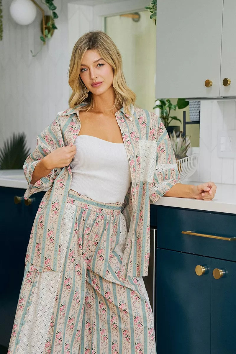 Bibi Eyelet Lace and Floral Mix and Match Shirt Top view 8 (top) - eyelet bib, bibi knit top, bibi top - shop at us.meeeshop