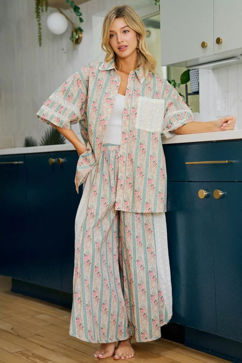 Bibi Eyelet Lace and Floral Mix and Match Shirt Top view 9 (top) - eyelet bib, bibi knit top, bibi top - shop at us.meeeshop