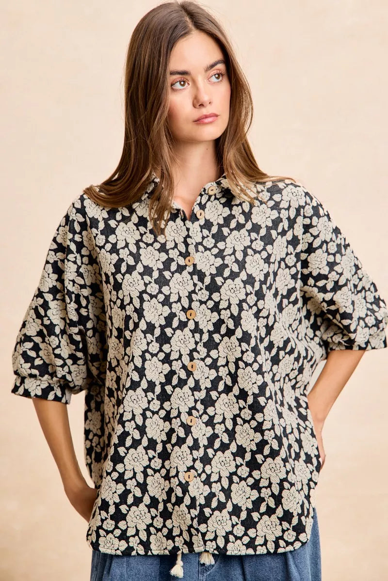 Bibi Floral Jacquard Short Dolman Sleeves Shirt view 10 - Bibi Floral Top