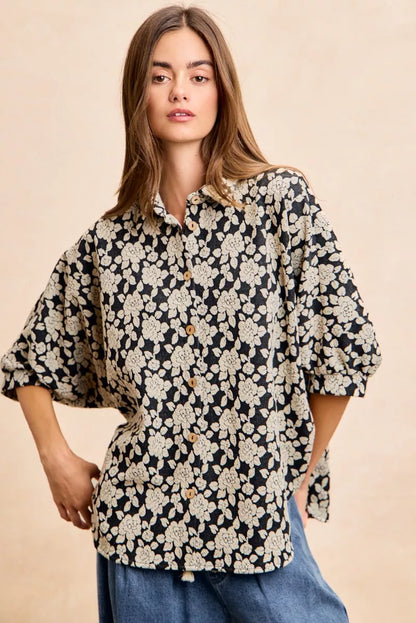 Bibi Floral Jacquard Short Dolman Sleeves Shirt view 11 - Bibi Floral Top