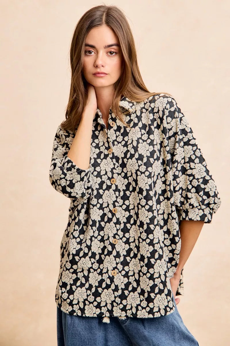 Bibi Floral Jacquard Short Dolman Sleeves Shirt view 12 - Bibi Floral Top