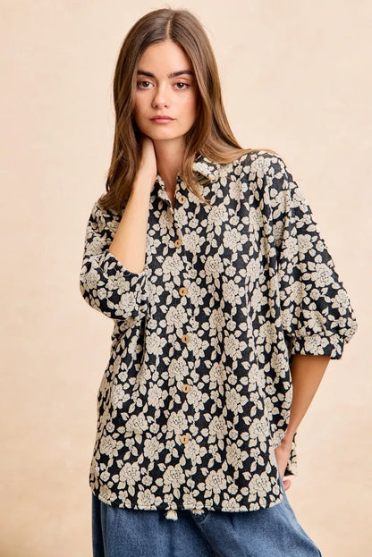 Bibi Floral Jacquard Short Dolman Sleeves Shirt view 12 - Bibi Floral Top